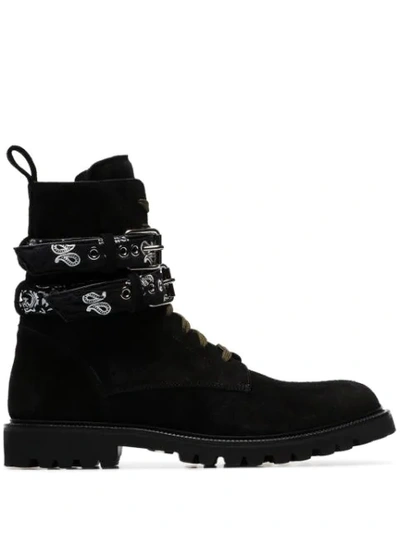 Amiri Black Bandana Strap Leather Combat Boots