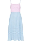 Hvn Nora Contrast Gingham-print Silk Midi Dress In Blue