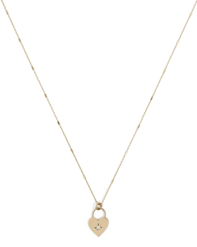 Zoë Chicco Diamond Heart Padlock Necklace In Gold