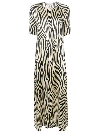 Laneus Zebra Print Flared Maxi Dress In Beige