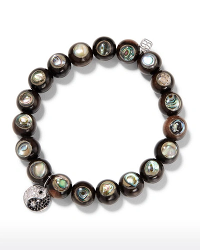 Sydney Evan 14k Yin Yang Diamond & Abalone Wood Bracelet In Brown