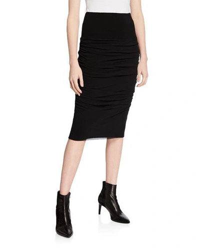Fuzzi Ruched Knee-length Pencil Skirt In Black