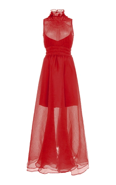 Beaufille Venus Sleeveless Textured Chiffon Dress In Red
