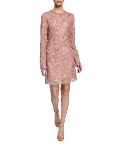 J Mendel Long-sleeve Embroidered Mini Dress In Pink
