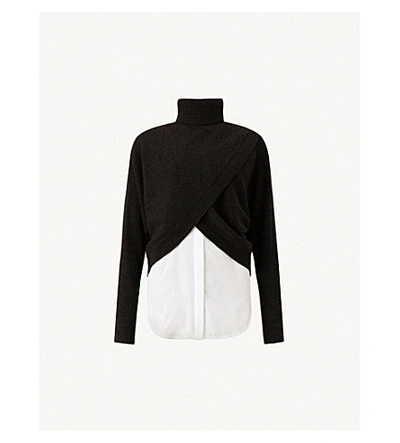 Allsaints Marias Wool And Cotton-poplin Sweater In Cinder Black M