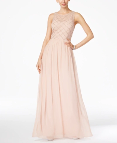 Adrianna Papell Beaded A-line Gown In Blush