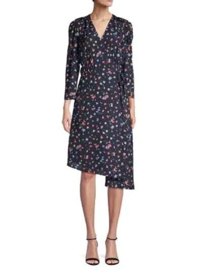 Joie Acantha Asymmetrical Wrap Silk Dress In Caviar