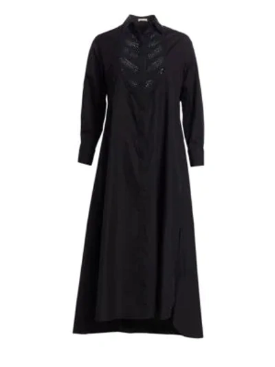 Alaïa Poplin Soft Embroidered Bib Front Shirtdress In Noir