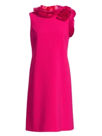 Teri Jon By Rickie Freeman Floral Ruffle Neck Shift Dress In Rose Pink