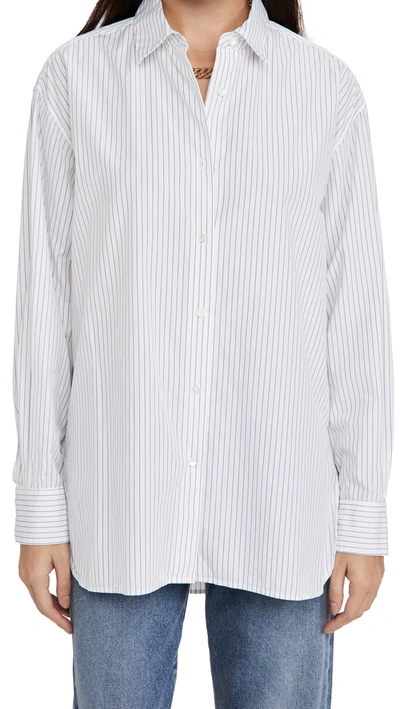 Nili Lotan Nl Pinstripe Cotton Shirt In Blue White Stripe