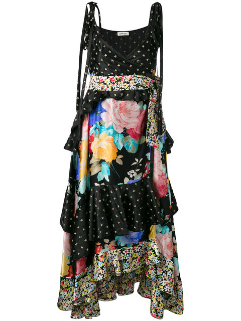 Attico Carmen Ruffled Embroidered Floral-print Silk-satin Midi Dress In ...