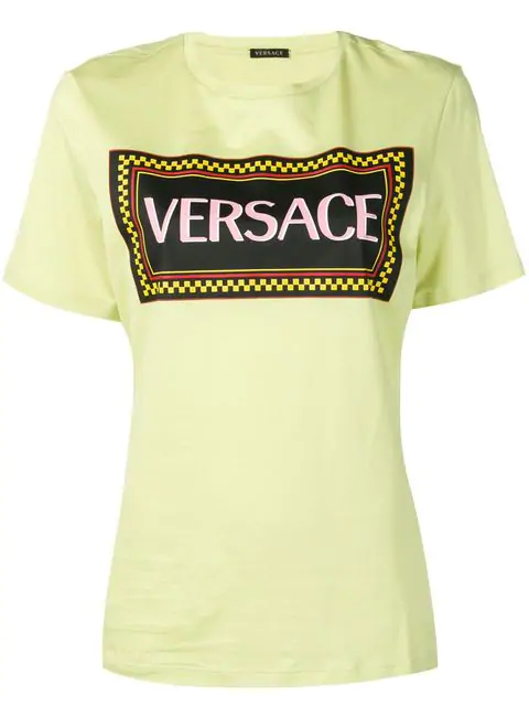 Versace Logo Print Cotton Jersey T-shirt In Green | ModeSens