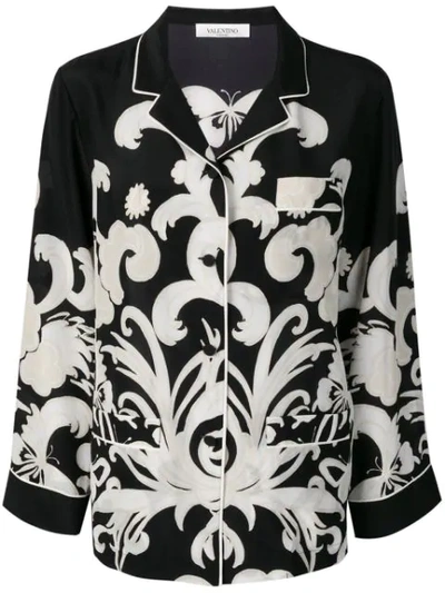 Valentino Phoenix Crepe De Chine Pajama Shirt In Black