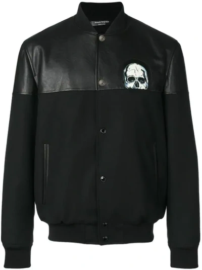 Alexander Mcqueen Skull-appliquéd Leather And Stretch-twill Bomber Jacket In Black/black/white