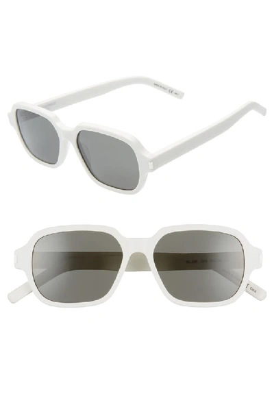 Saint Laurent Acetate Rectangle Sunglasses In Shiny Ivory/ Grey Solid