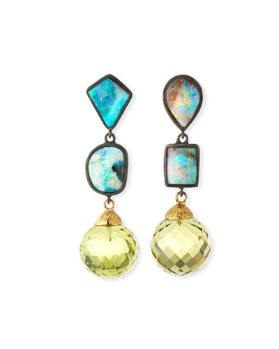 K Brunini Mismatched Opal & Lime Quartz Drop Earrings