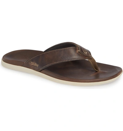 Olukai Men's Nalukai Leather Flip-flop Sandals In Husk/ Husk Leather