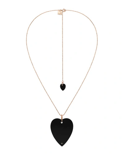 Ginette Ny 18k Rose Gold Angele Jumbo Onyx Heart Necklace In Black