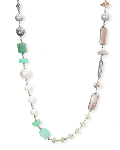 Stephen Dweck Mixed-stone & Multi-hued Pearl Strand Necklace In Light Green