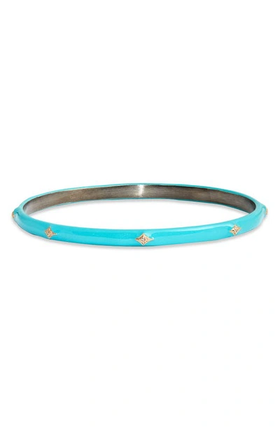 Armenta New World Enamel Bangle W/ 14k Gold Crivelli, Turquoise, Medium In Blue