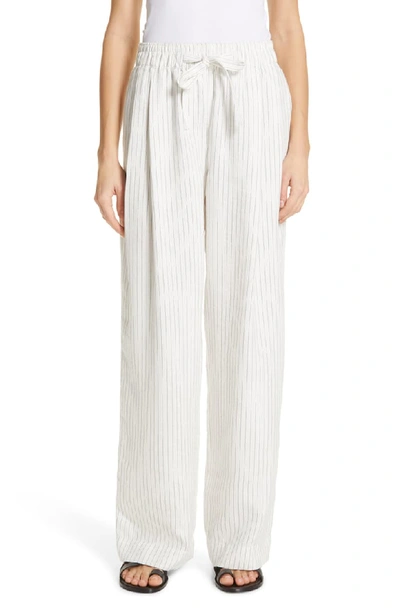 Vince Pencil-stripe Drawstring Pull-on Pants In Creme