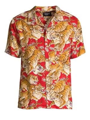 red tiger print shirt