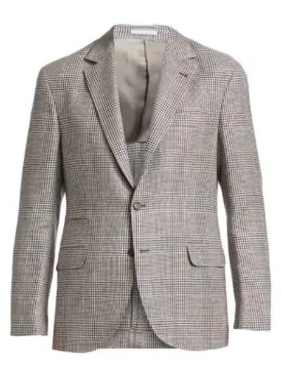 Brunello Cucinelli Glen Plaid Linen, Wool & Silk Jacket In Black White