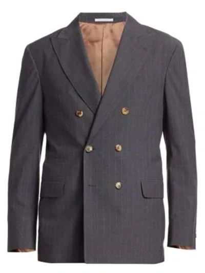 Brunello Cucinelli Double Breasted Pinstripe Sportcoat In Dark Grey