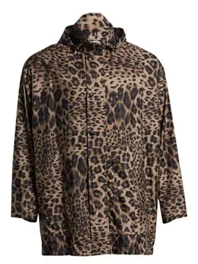 Valentino Leopard Hooded Windbreaker In Nocciola Black