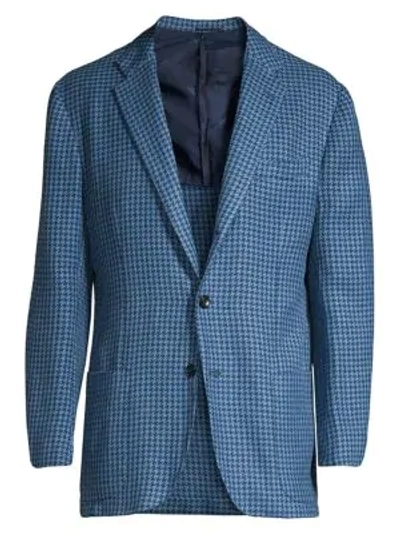 Kiton Deconstructed Houndstooth Cotton Blazer In Light Blue