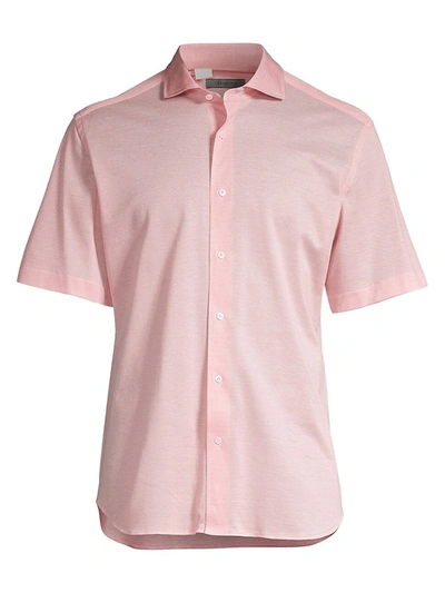 Corneliani Men's Pique Cotton Short Sleeve Sport Shirt In Coral