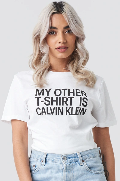 Calvin Klein Slogan Straight Tee - White In Bright White | ModeSens