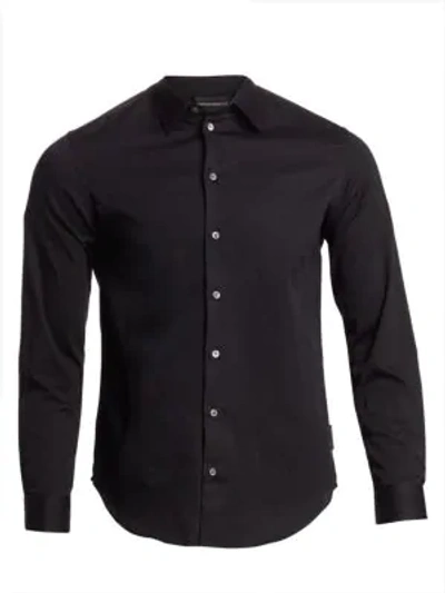 Emporio Armani Solid Jacquard Woven Shirt In Black