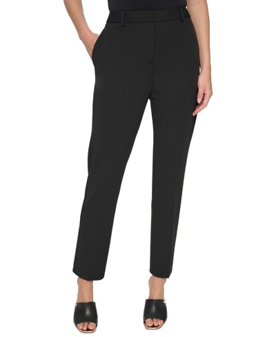 Dkny Petite Slim-straight Pull-on Dress Pants In Black