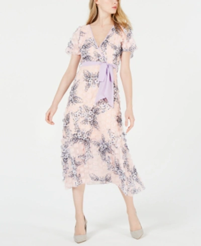Foxiedox Naima 3d Floral Tea Length Dress In Blush/lilac