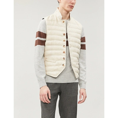 Brunello Cucinelli Funnel-neck Quilted Linen And Down-blend Gilet In Sand