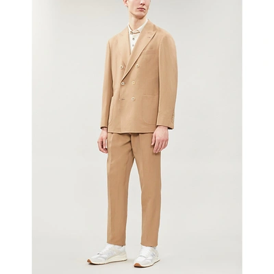 Brunello Cucinelli Double-breasted Leisure-fit Wool And Linen-blend Suit In Camel