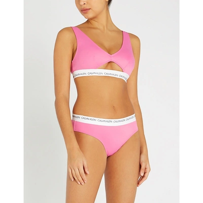 Calvin Klein Logo-print Triangle Bikini Top In 658 Phlox Pink | ModeSens