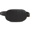 Bottega Veneta Intrecciato Woven Leather Belt Bag - Red In Nero/ Nero