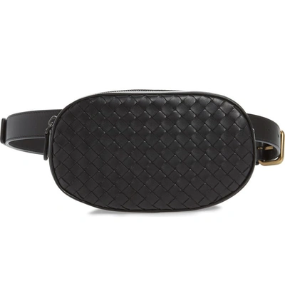 Bottega Veneta Intrecciato Woven Leather Belt Bag - Red In Nero/ Nero