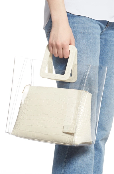 Staud Shirley Transparent Tote - White In Clear/ Cream Croc