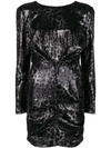 Msgm Sequin Leopard Print Long Sleeve Minidress In Silver