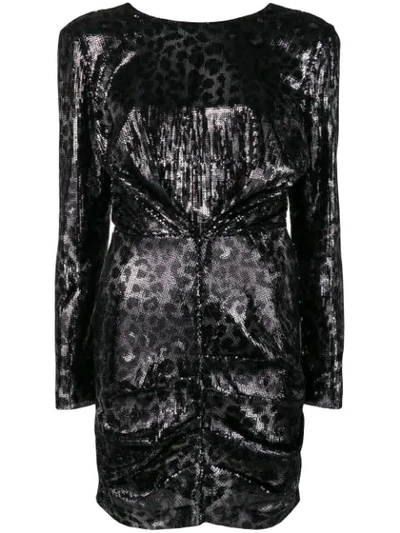 Msgm Sequin Leopard Print Long Sleeve Minidress In Silver