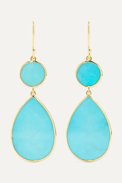 Ippolita 18k Yellow Gold Polished Rock Candy Turquoise Circle Teardrop Drop Earrings In Turquoise Gold