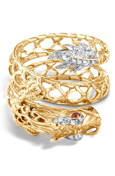 John Hardy Women's Legends Naga 18k Gold, African Ruby & Pavé Diamond Dragon Coil Ring In Red/gold