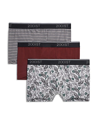 2(x)ist (x)ist Cotton Stretch No-show Trunks, Pack Of 3 In Pines/burgundy