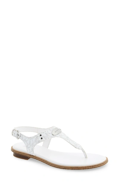 Michael Michael Kors Women's Logo Plate Thong Sandals In Bright White Logo Fabric