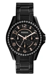 Fossil 'riley' Round Crystal Bezel Bracelet Watch, 38mm In No_color