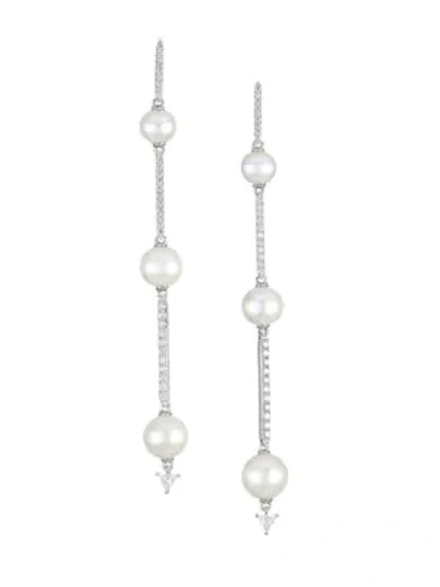 Adriana Orsini Rhodium-plated Sterling Silver, 6-8.5mm Pearl & Cubic Zirconia Earrings