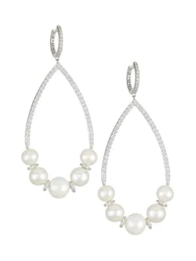 Adriana Orsini Rhodium-plated Sterling Silver, 6-8.5mm Pearl & Cubic Zirconia Earrings